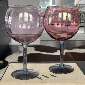 Vintage | Blown Glass | Irridescent Goblets | Wine Glasses | Purple Wine Glasses